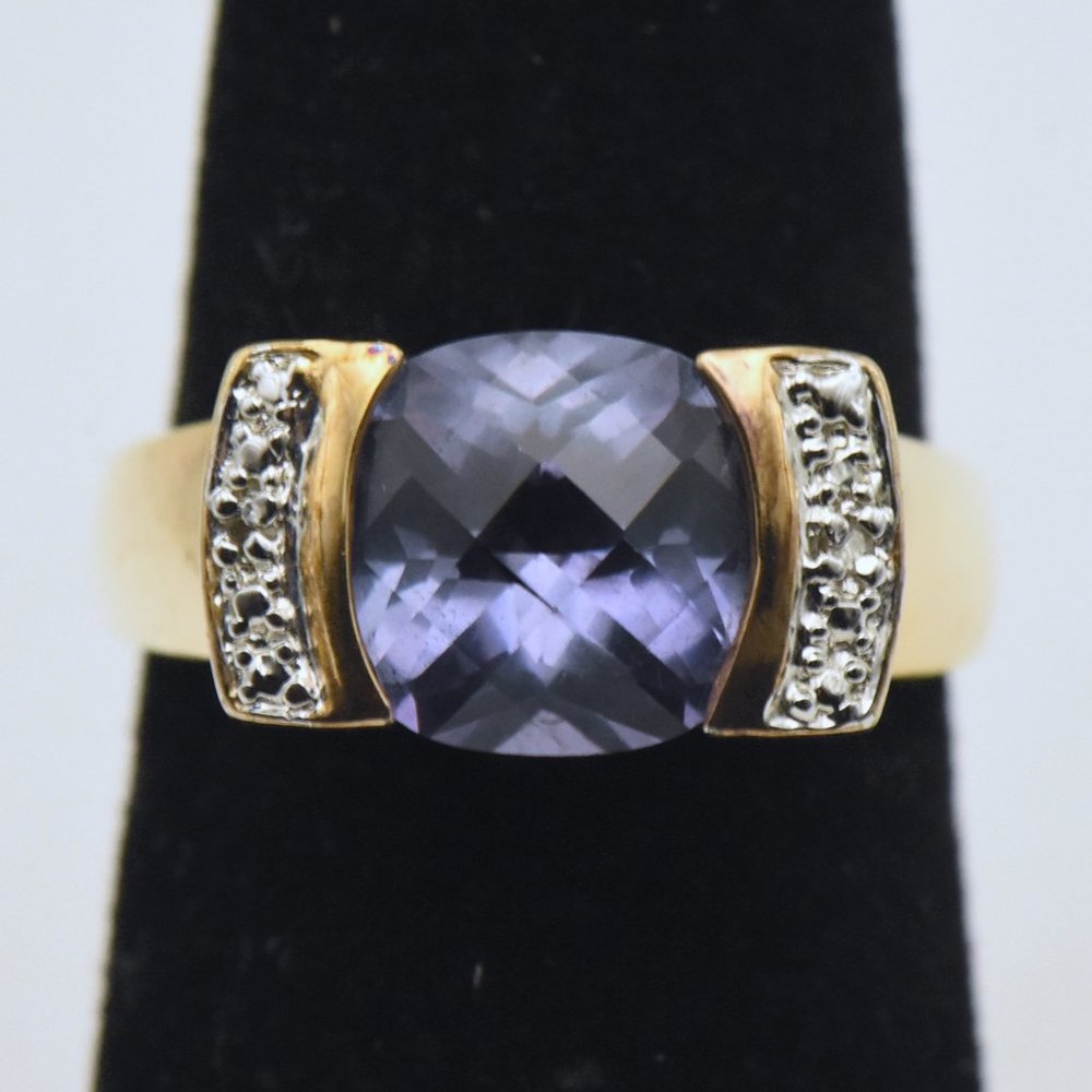 Ross-Simons - Vintage Synthetic Color-Change Sapphire and Diamonds Vermeil Ring